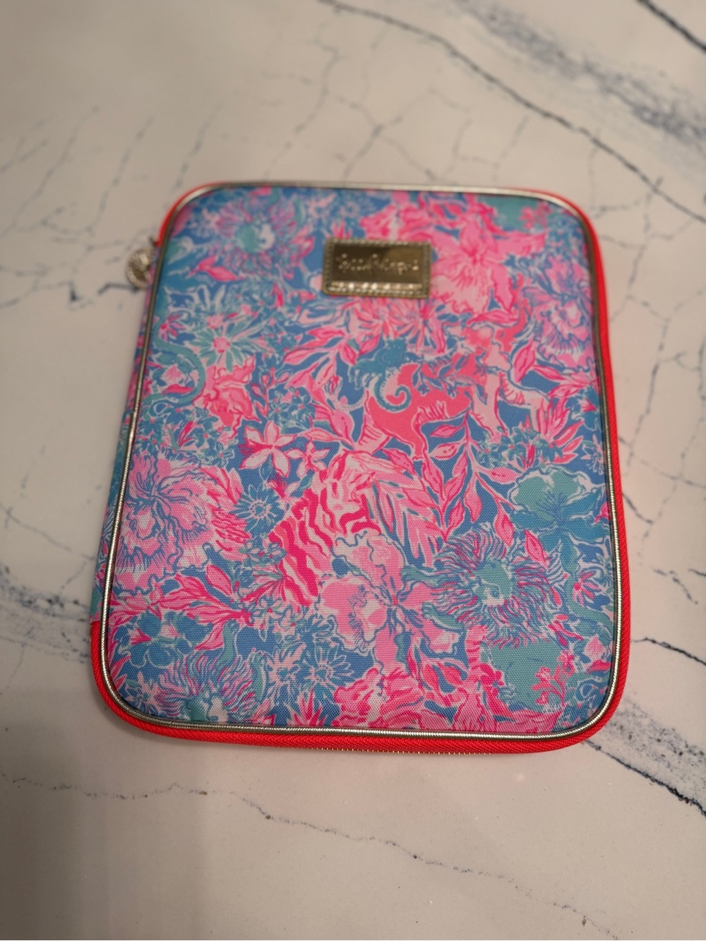 Lilly Pulitzer Pink & Blue Tropical Print Padded iPad/Tablet Case Organizer